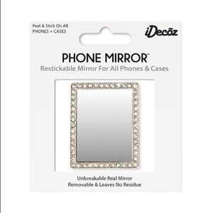 Silver Rectangle Phone Mirror with Crystals